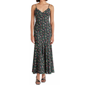 Betsey Johnson Slit Ditsy Print Maxi Dress Med (6-8) Raven Black NWT